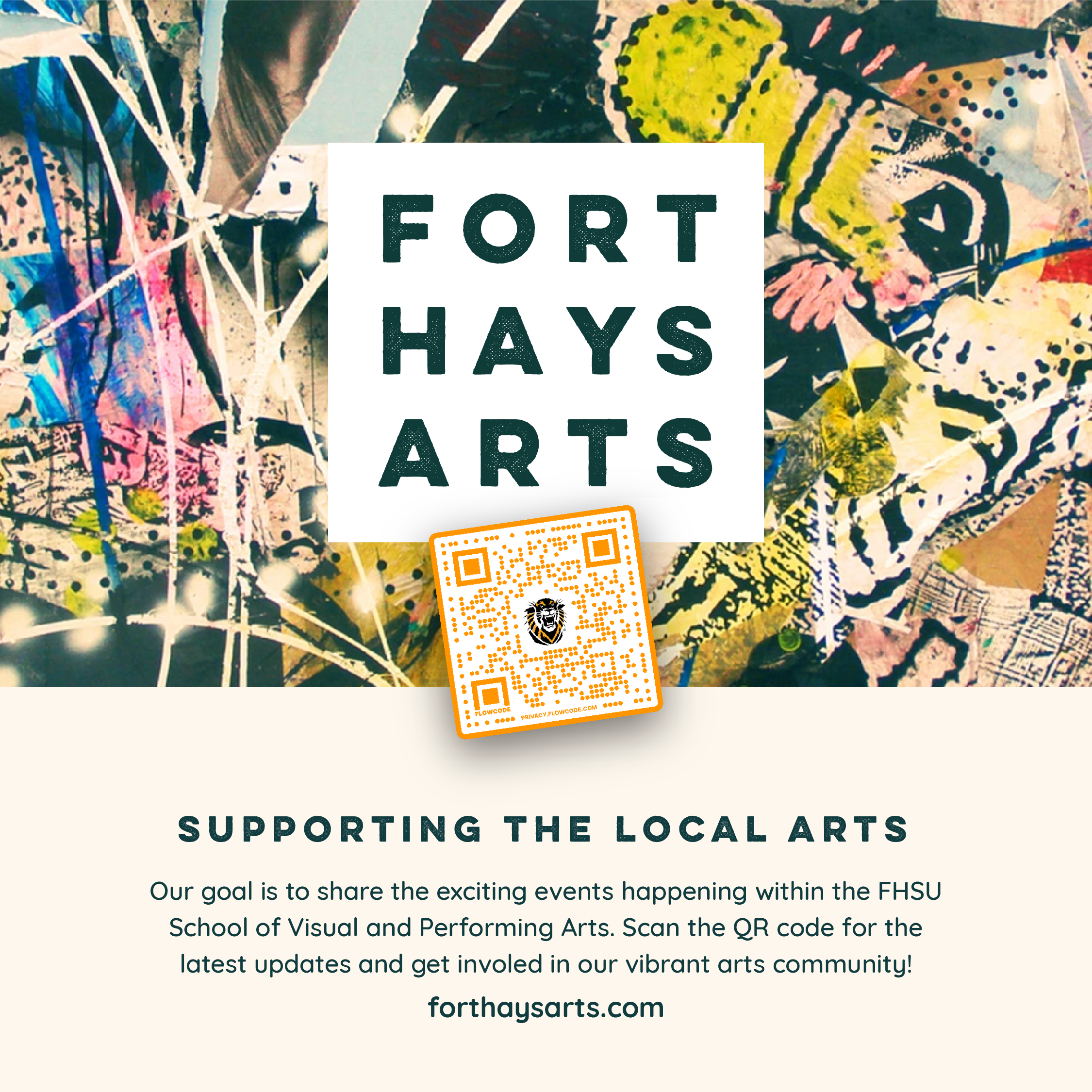 Hero Image for external events website, www.forthaysarts.com. Abstract mural.