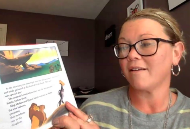 FHSU elementary education major Jennifer Hutzel, Parkville, Mo., records herself reading “The Lion King” as part of a collaborative read aloud project with the Topeka Correctional Facility.