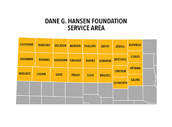 Map of the 26-county Dane G. Hansen Foundation service area